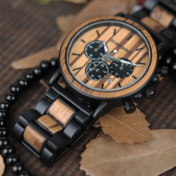 Wooden & Stainless Steel Military Watch - Urban Village Co.