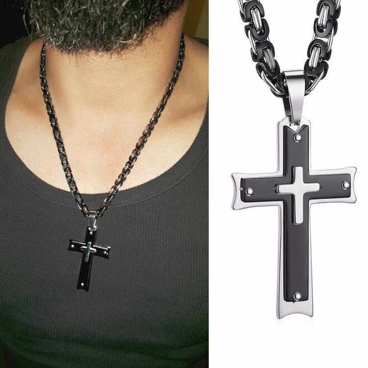 Black Stainless Steel Cross Pendant Necklace - Urban Village Co.