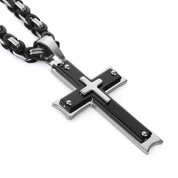 Black Stainless Steel Cross Pendant Necklace - Urban Village Co.
