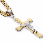 Gold Tone Stainless Steel Cross Pendant Necklace - Urban Village Co.