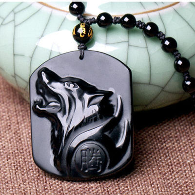 Wolf Head- Black Obsidian Necklace - Urban Village Co.