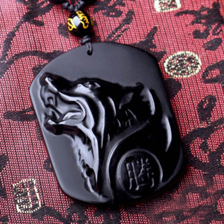 Wolf Head- Black Obsidian Necklace - Urban Village Co.