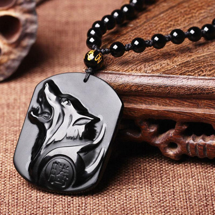 Wolf Head- Black Obsidian Necklace - Urban Village Co.