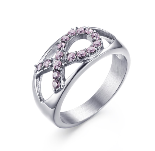 Pink Ribbon Crystal Ring - Urban Village Co.