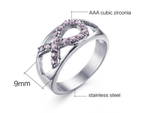 Pink Ribbon Crystal Ring - Urban Village Co.