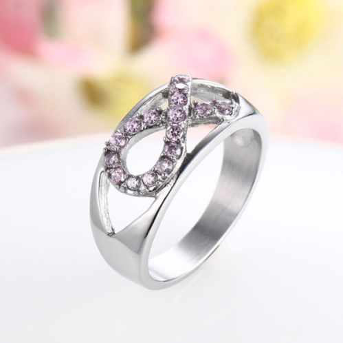 Pink Ribbon Crystal Ring - Urban Village Co.